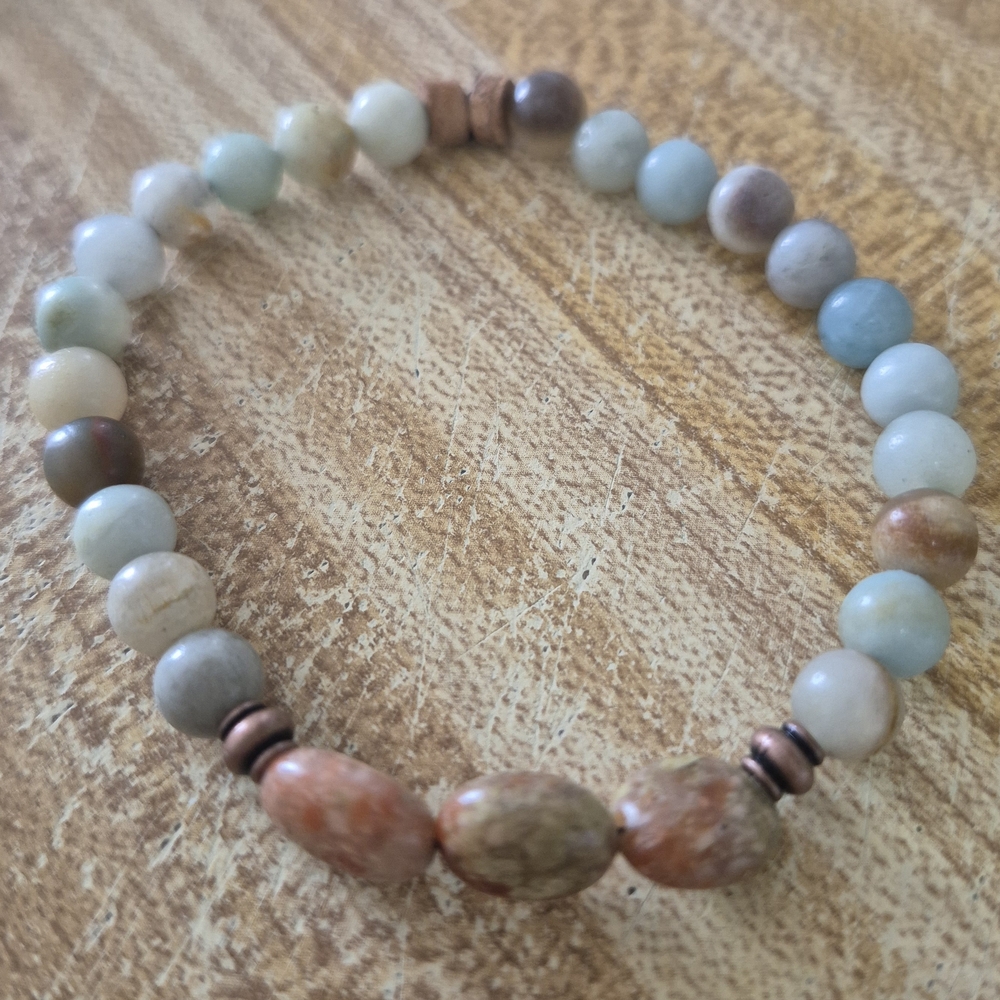 Handmade Set Of Natural Anicent Amazonite Stones and Tibetan Braclet! - Picture 4 of 11